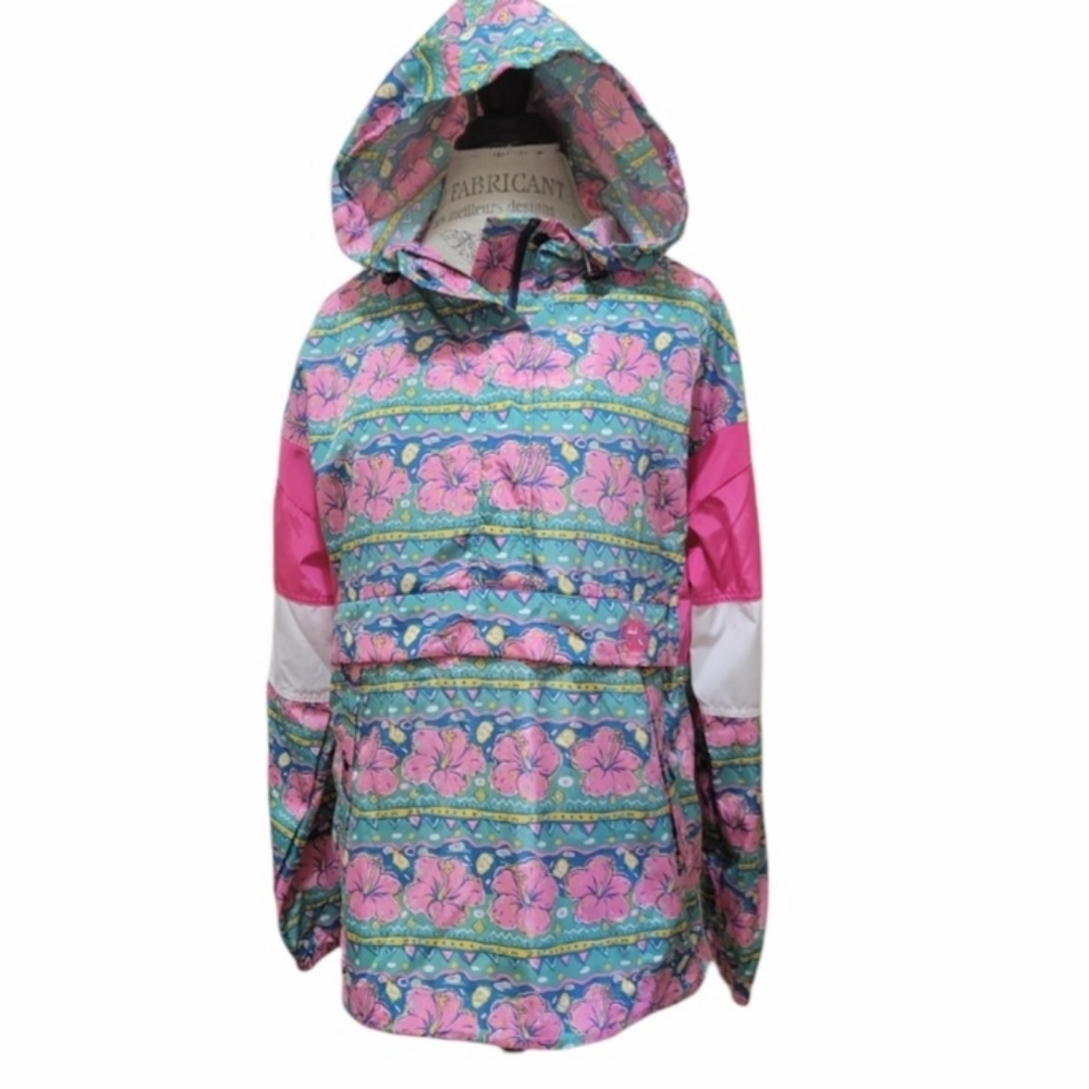 Simply Southern Hibiscus Hooded Rain Pullover Anorak Jacket Size Large NWT